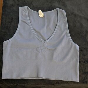 Blue Ribbed Crop workout Top